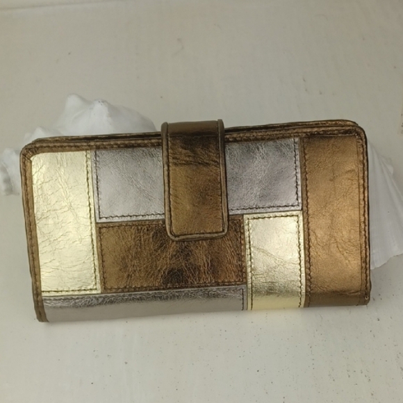 VTG Style Fossil Gold Bronze & Brown Genuine Leather Dynamic Design Wallet NWOT - Picture 10 of 11